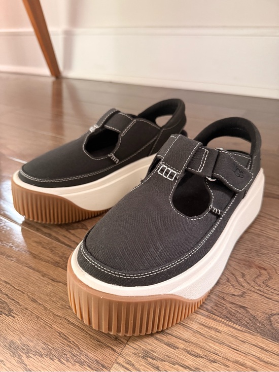 UGG Shoes - UGG Black Canvas Mary Jane Platform Clogs with Gum Sole